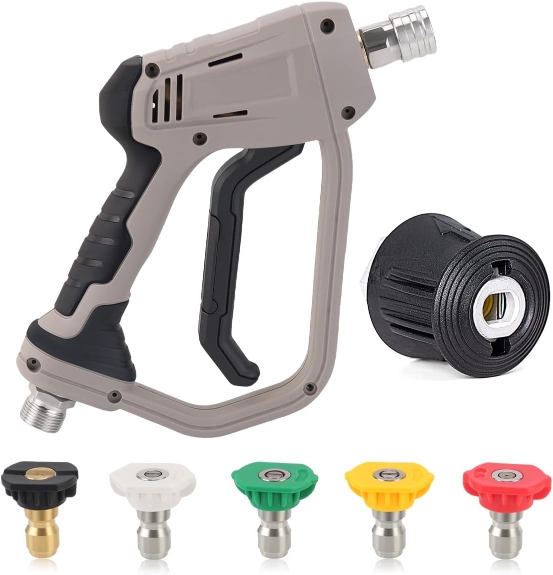 YUET High Pressure Washer Gun Handle with 5 Water Nozzle Tip,Water Wash Cleaner for Car Cleaning Kit(M22 14MM Fitting Hose Connector & 1/4" Karcher Kärcher Quick Connector) Power Wand 4350 PSI (Grey)