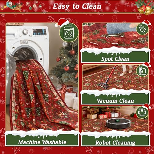 Madane Christmas Runner Rugs for Hallway 2x10 Long, Washable Non-Slip Red Hallway Rug Low-Pile Stair Kitchen Runner Soft Holiday Decor Throw Carpet for Entrance Living Dining Laundry Room
