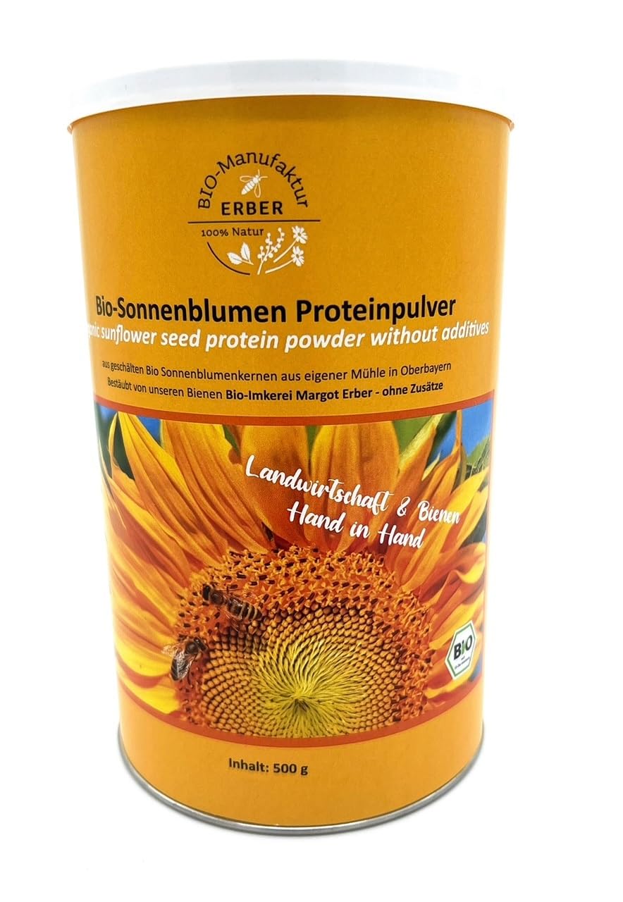 Poudre de protéines de tournesol bio - 500 g - 100 % pure protéine de tournesol d'Allemagne/Haute-Bavière - Sans additifs - Source de protéines végétaliennes