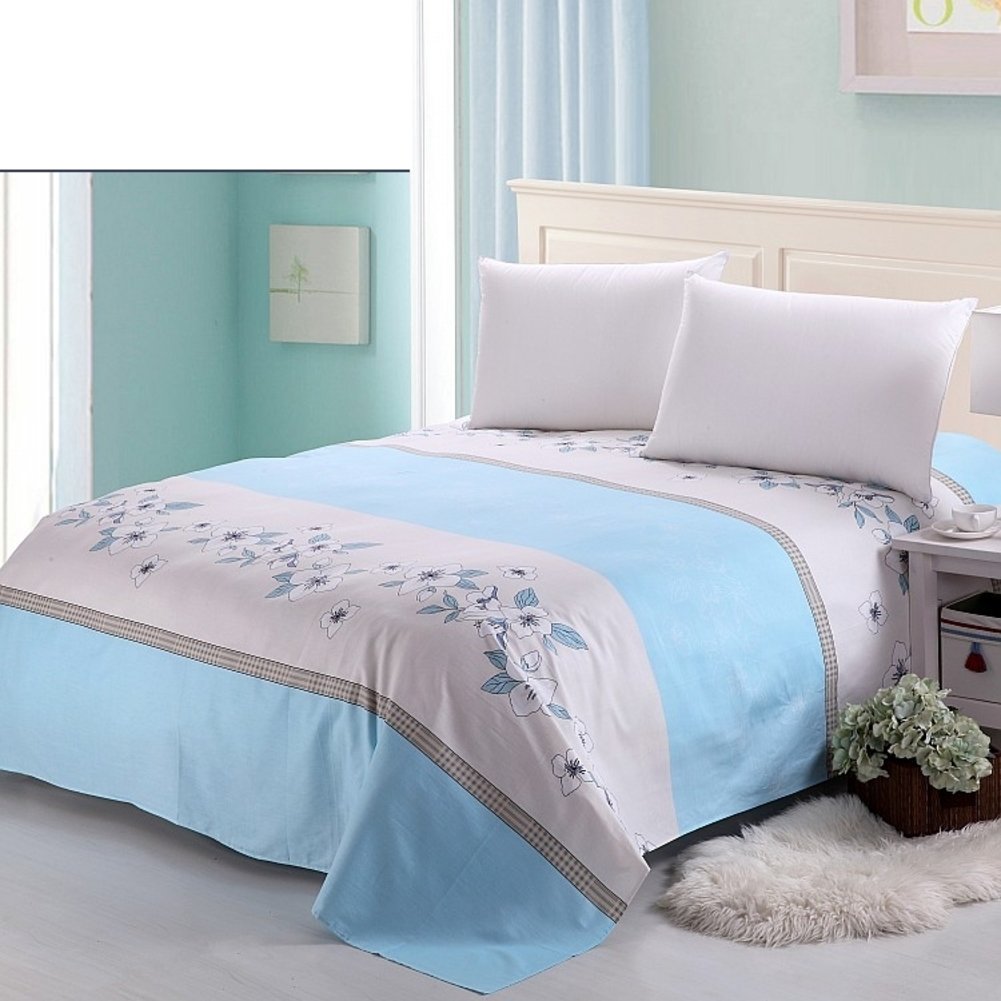Drap de lit double en coton respirant imprimé plantes 250x230 cm