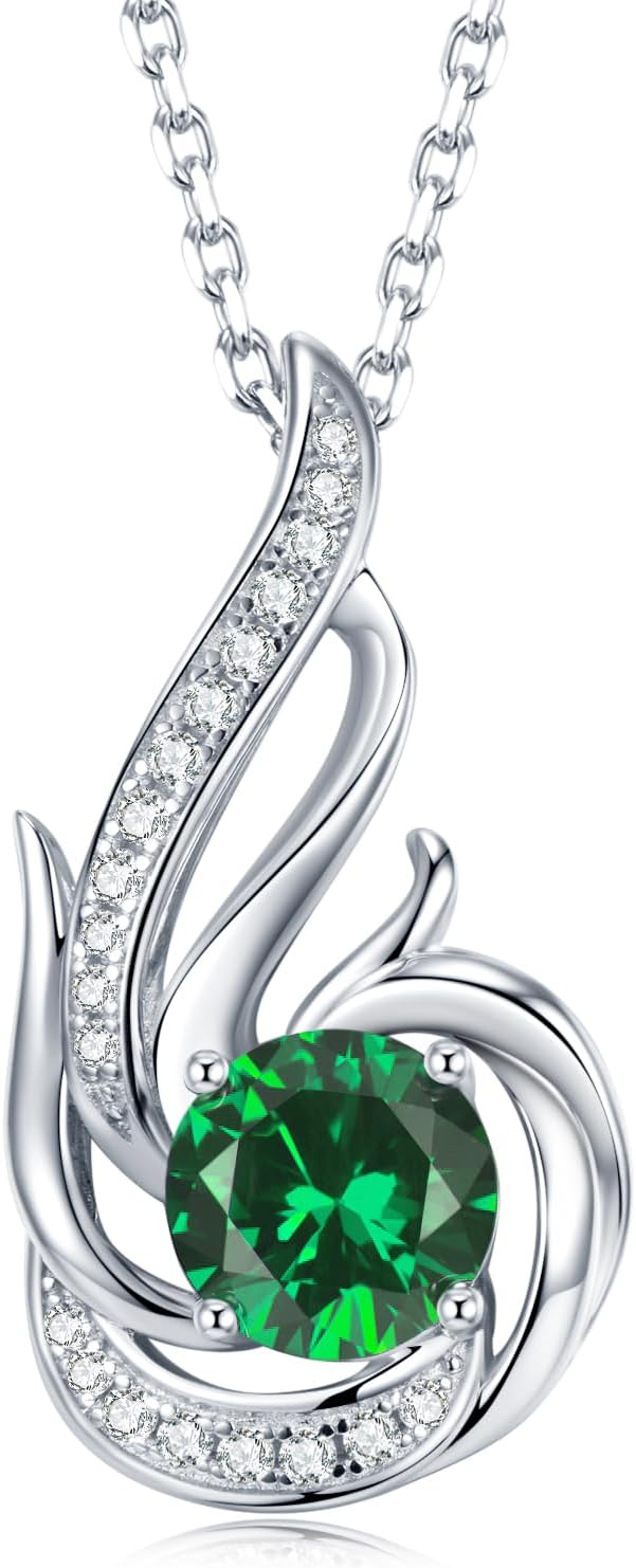 Birthstone Necklace for Women 925 Sterling Silver Phoenix Charm Necklace Birthday Anniversary Christmas Fine Jewelry Gifts for Women Mother Her, Adjustable Chain