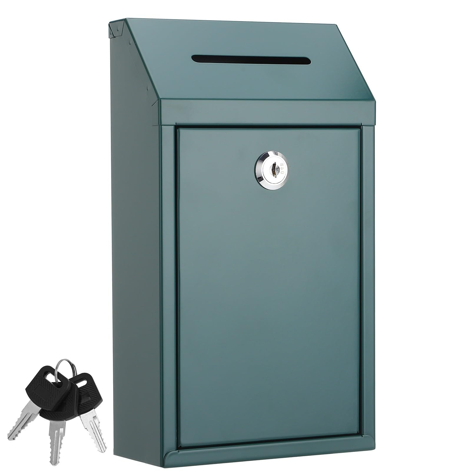 Metal Donation Box with Lock Slot 10.2 x 5.7 x 3'' Collection Box Safe Suggestion Box Charity Collection Donation Box Money Lock Box Cash Drop Box Money Boxes for Home Office Outdoor Door (Green)