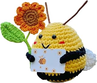 Positive Crochet Bee - Inspirational Wool Toy, Cute Knitted Animal Figure Decorations, Supportive Message Card Desk Ornaments, Funny Handmade Accessories - For Women Teachers Office
