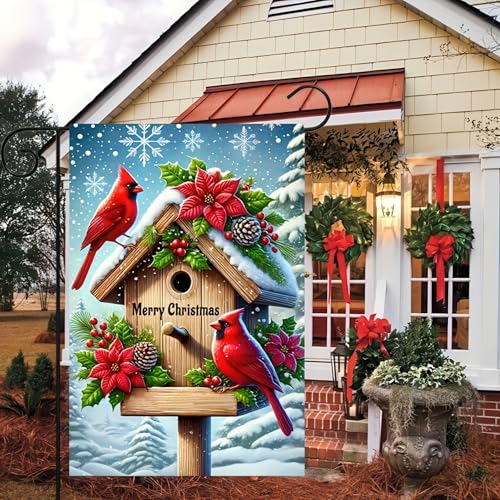 Image of BlissYard Christmas Red Bird Garden Flag 12x18 Inch Polyester