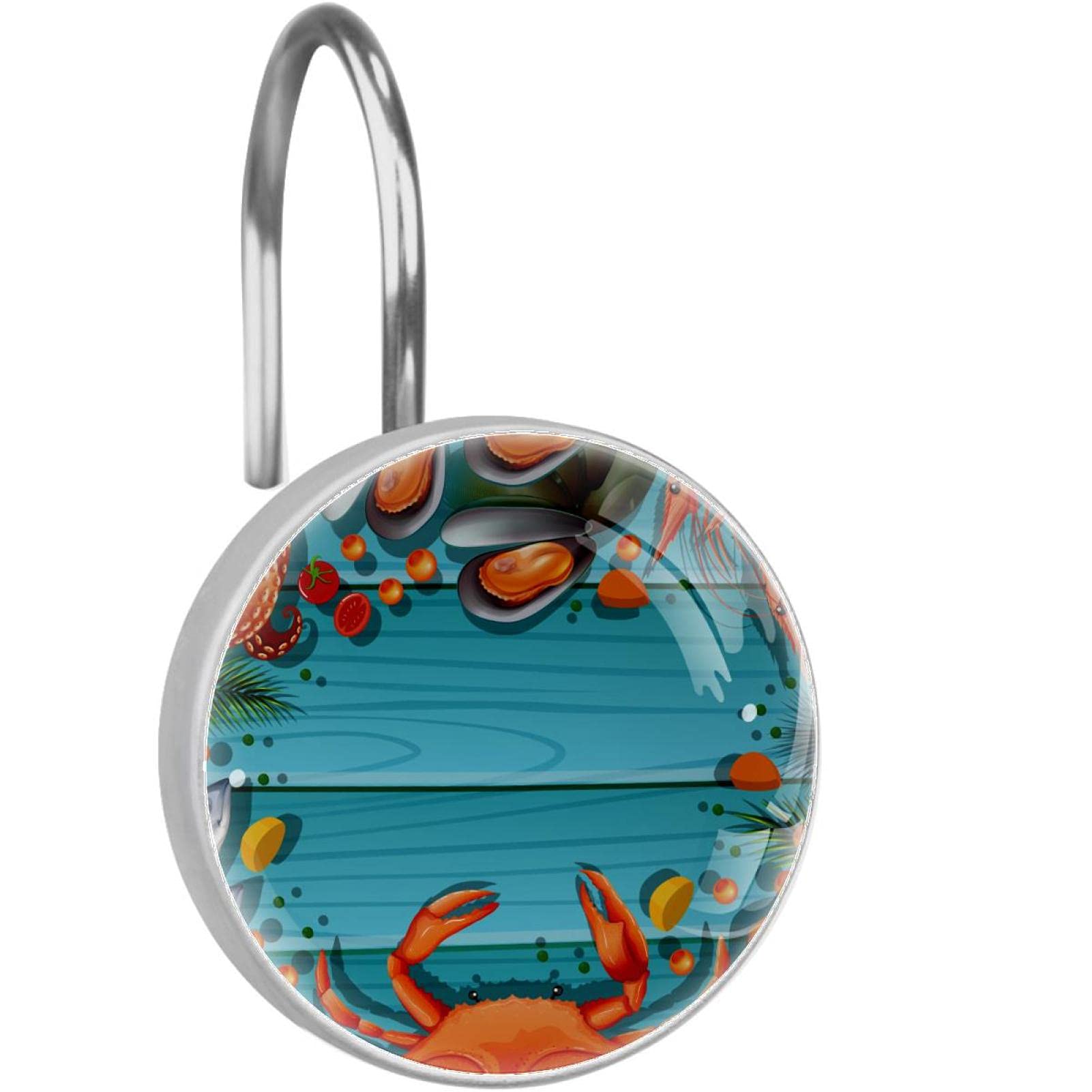 Crochets pour rideau de douche acier inoxydable anneaux salle de bain fruits de mer