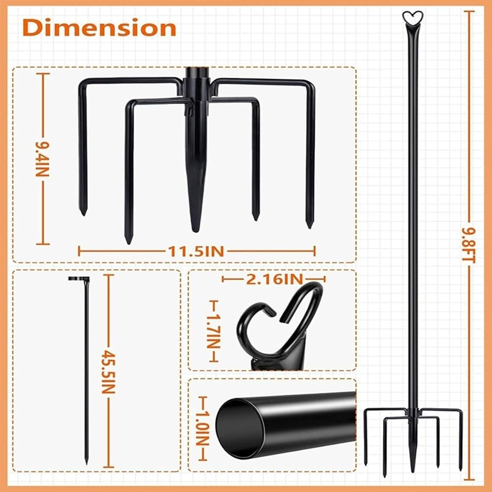 4 Stück 3 m Lange Lichterkettenstangen, rostfreie Metall-Gartenstecker mit 5-Zinken-Basis für Outdoor-Hochzeitsdekoration, schnelle Montage für Lichter, Laternen, Banner