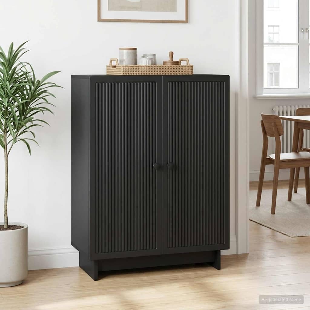 Madera Resistente Vintage Aparador Negro 66 x 34 5 x 90 cm | Aparador Negro 66x34,5x90 cm Madera Ingeniería Vintage Almacenamiento 2 Puertas Mueble Salón Comedor