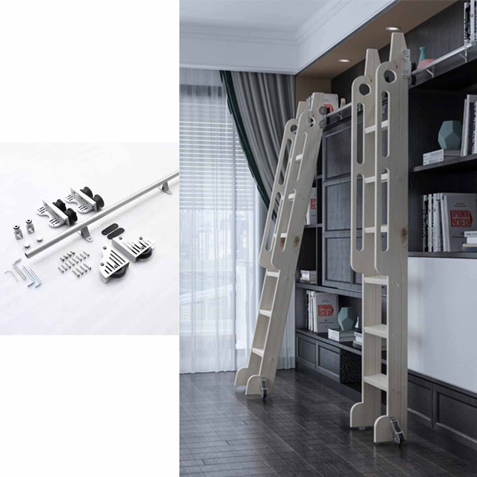 OOPDNEGAK Retractable Library Rolling Ladder Hardware Kit - Sliding Library Ladder Black Track Kit, Tensible Rolling Hardware, Floor Wheels With Brakes(Black,400cm(13.1 ft) track kit)
