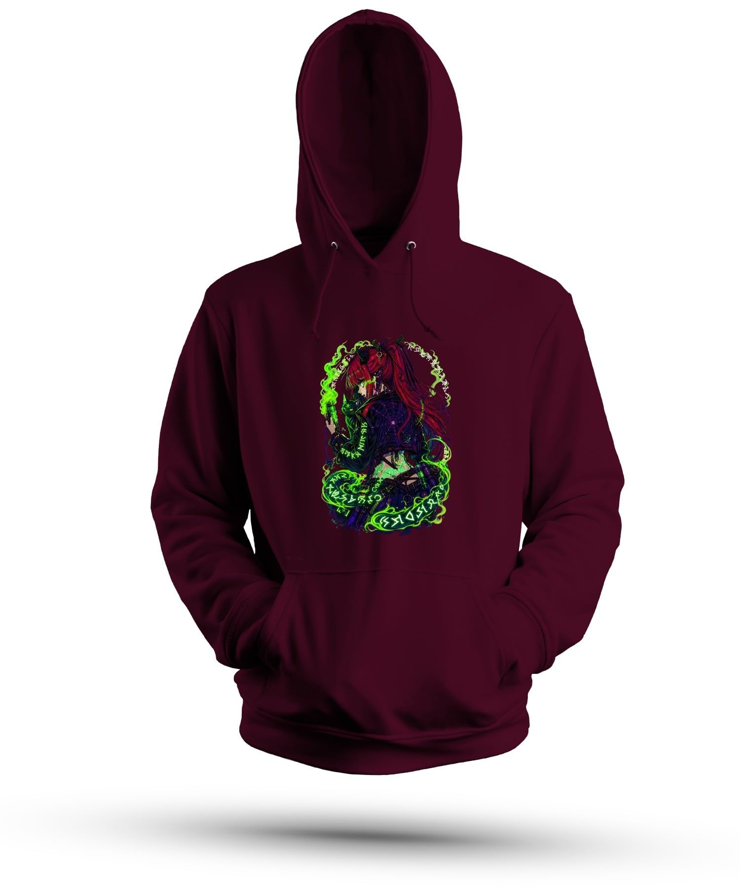 Anime dziewczęca demonin czarownica Japonia Y2K bluza z kapturem | Manga Otaku Succubus Witchcraft Pajęczyna Świecąca Cyberpunk Fantasy Okult Dark Art Alternative Cosplay