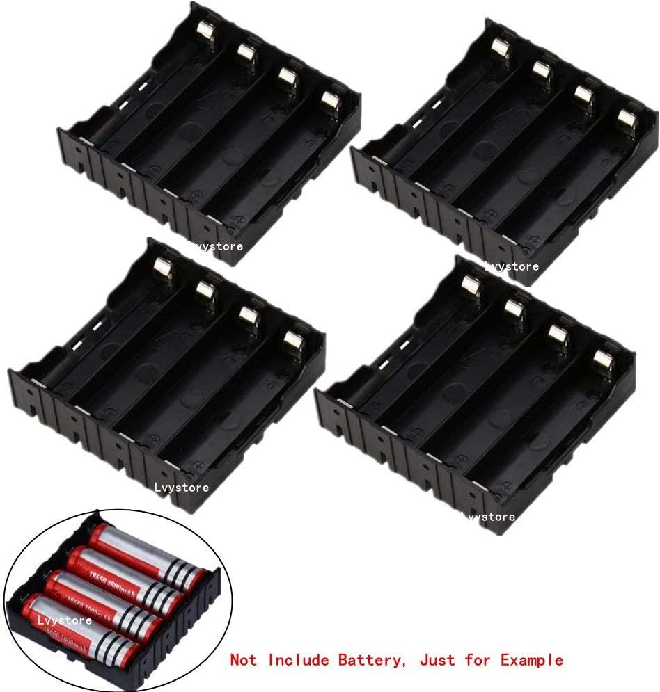 18650 Battery Case Holder, 4 Pcs 4 Slots x 3.7V DIY Battery Storage Box, in Parallel Black Plastic Batteries Case with Pin for 4 x 18650, by Ltvystore