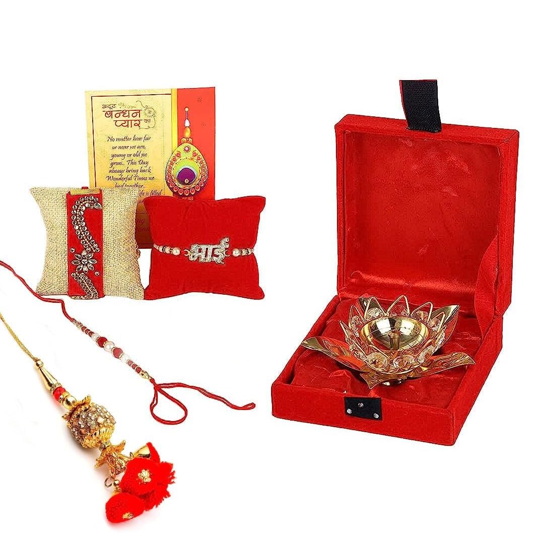 CraftVatika Rakhi for bhaiya bhabhi and kids with Gift Box Combo, with Crystal Lotus Shape Diya (Gold) With Set of Rakhis (Dora Rakhi, Bhai Rakhi, Lumba Rakhi, Velvet Rakhi) and Greeting Card (B0B1ZZP4GH) Amazon Price History, Amazon Price Tracker