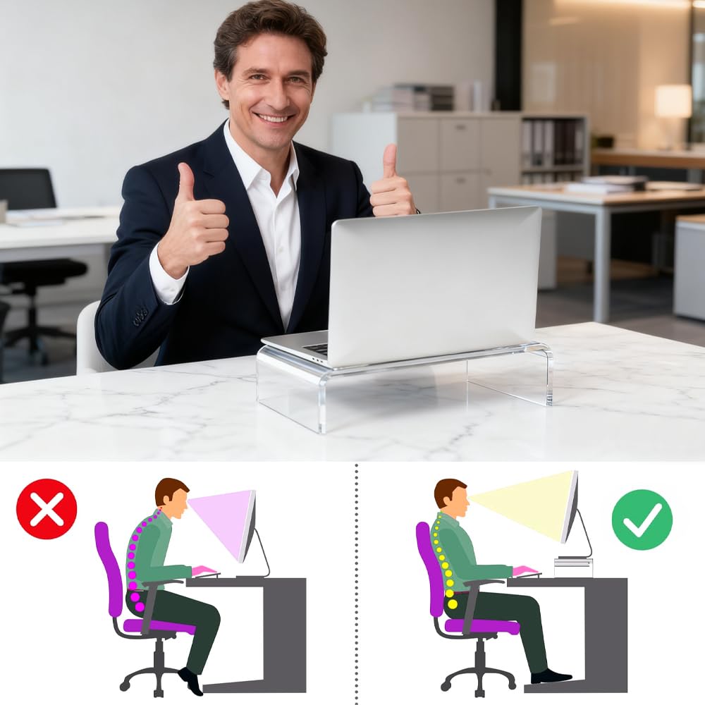 Supporto per Monitor in Acrilico,Rialzo Monitor Trasparente da Scrivania L36xW19xH10cm,Porta Monitor da Scrivania per Laptop, Schermi, Computer, Notebook, PC