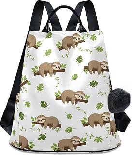 Cute Sloth White Lightweight Rear Access Women Sightseeing Backpack | Women Backpack Bag Made of Polyester with Smooth Hardware Zippers, Ensuring Lasting Reliability for Daily Outings