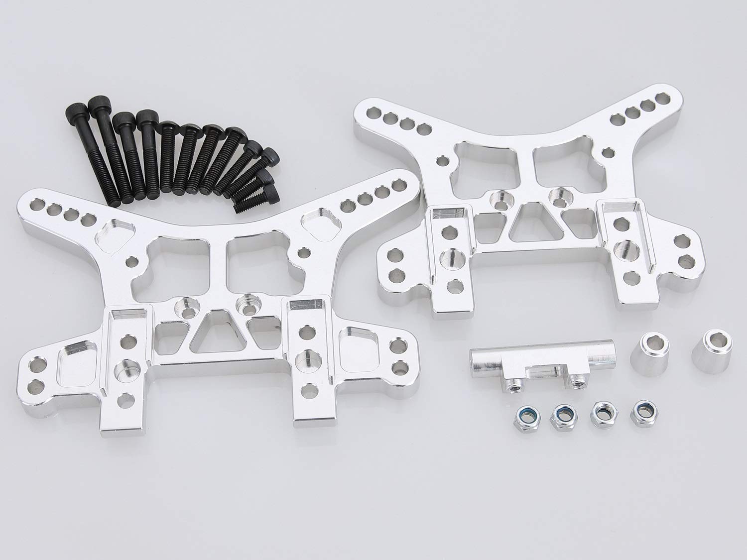 GTBracing CNC Aluminum Damper Bridge Front + Rear Shock Tower for LOSI DBXL DBXL-E MTXL (Front +Rear, Silver)