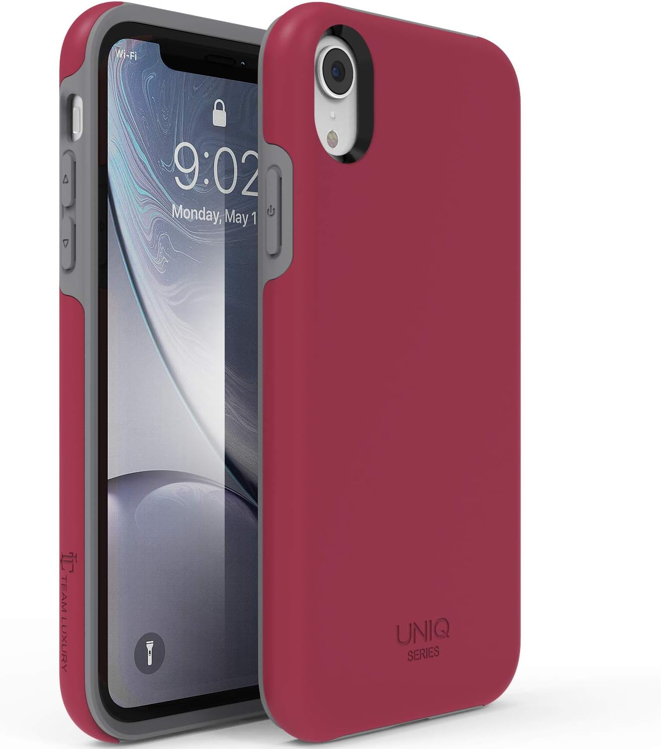 TEAM LUXURY iPhone XR Case, [UNIQ Series] Shockproof, Rugged Anti-Drop Hybrid Protective Phone Cases Cover Compatible with Apple iPhone XR 6.1” for Women & Men (Red Velvet/Gray) : Cell Phones & Accessories
