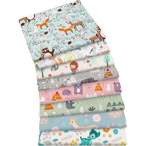 Aubliss 8pcs Fat Quarter Fabric Bundles 100% Cotton 19.6'' x 19.6''(50cm x 50cm) Quilting Cotton Craft Fabric Pre-Cut Squares Sheets for Patchwork Sewing Quilting Crafting(Forest)