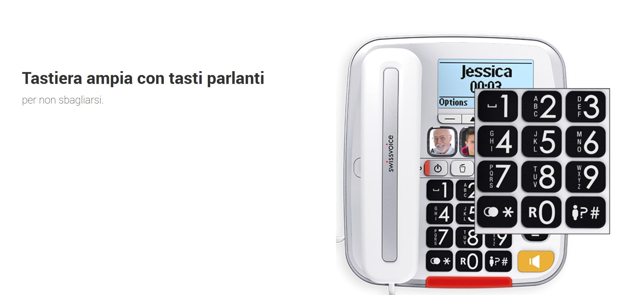 Swissvoice Telefono Combo per Anziani Cordless + Fisso Amplificato Suoneria Forte Volume Alto Vivavoce Tasti Grandi Parlanti Call Blocker Black List Blocco Chiamate Segreteria Apparecchi Acustici HAC