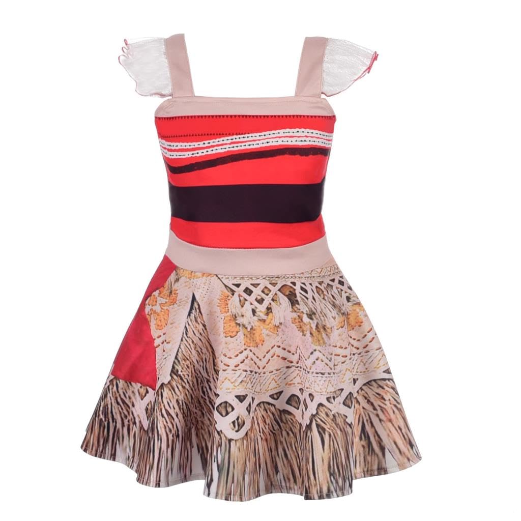 Lito Angels Niñas Vestidos Disfraz de Princesa Moana Vaiana Traje de aventura Disfraces de fiesta elegante con collar