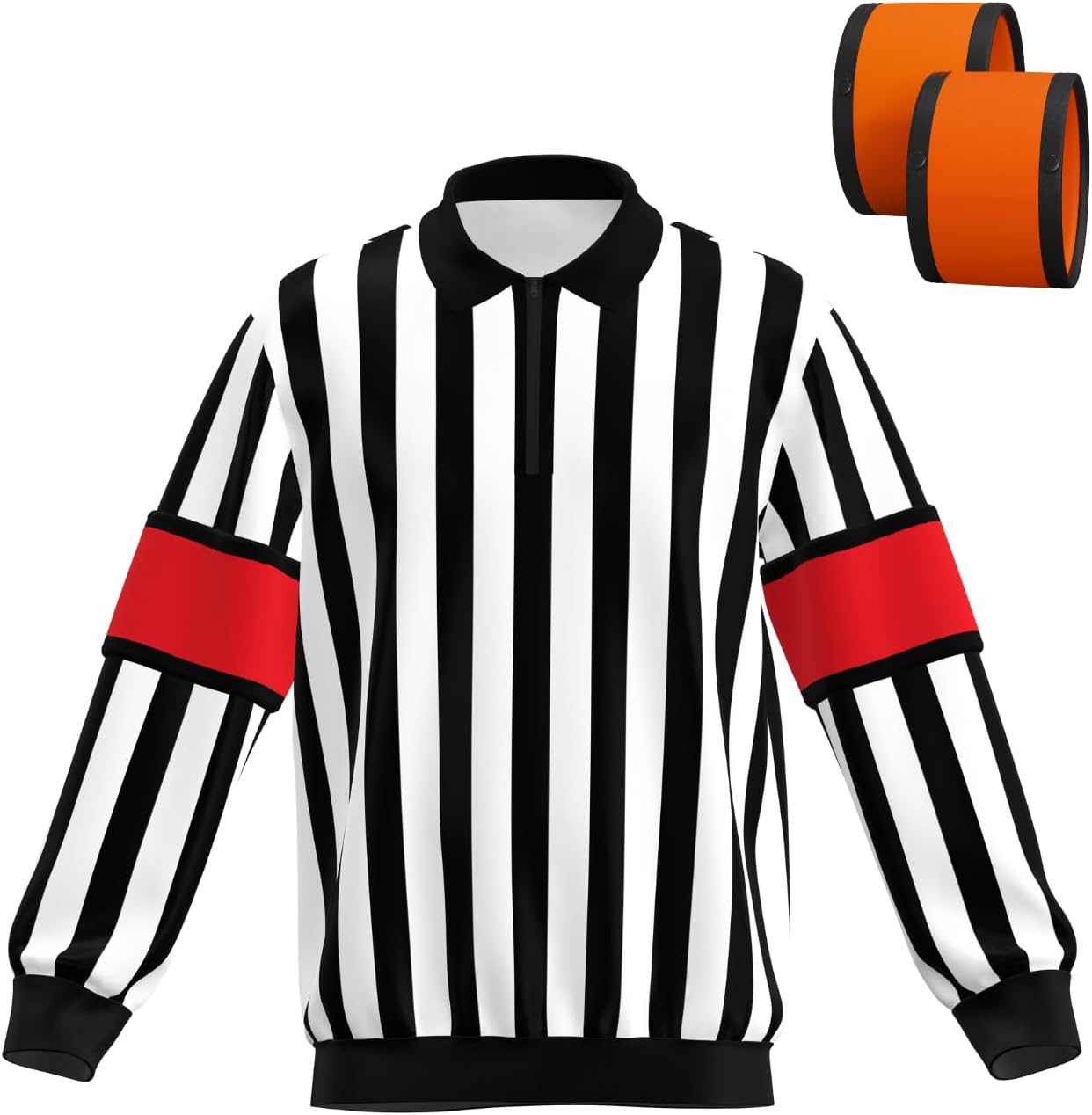 GCA Pro Ice Hockey Long Sleeve Referee Jersey Official Umpire Shirt - Free Removable Orange & Red Armbands Men
