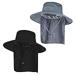 2Pack Sun Hats for Men Women Fishing Hat UPF 50+ Breathable Wide Brim Bucket Hats Summer UV Protection Safari Hat with Neck Flap Black/Dark Grey
