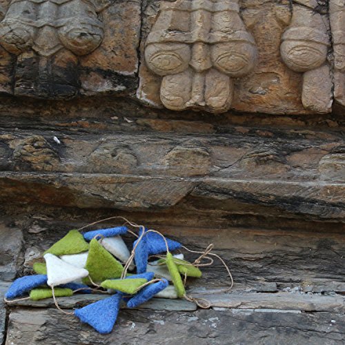 De Kulture Handmade Premium Wool Felt Triangle Garland Eco Friendly Christmas Tree Ornament Home Office Wedding Party Holiday Decoration Banner | 48 Inches Long, Green Indigo & Off White (Set Of 2) #TOP1