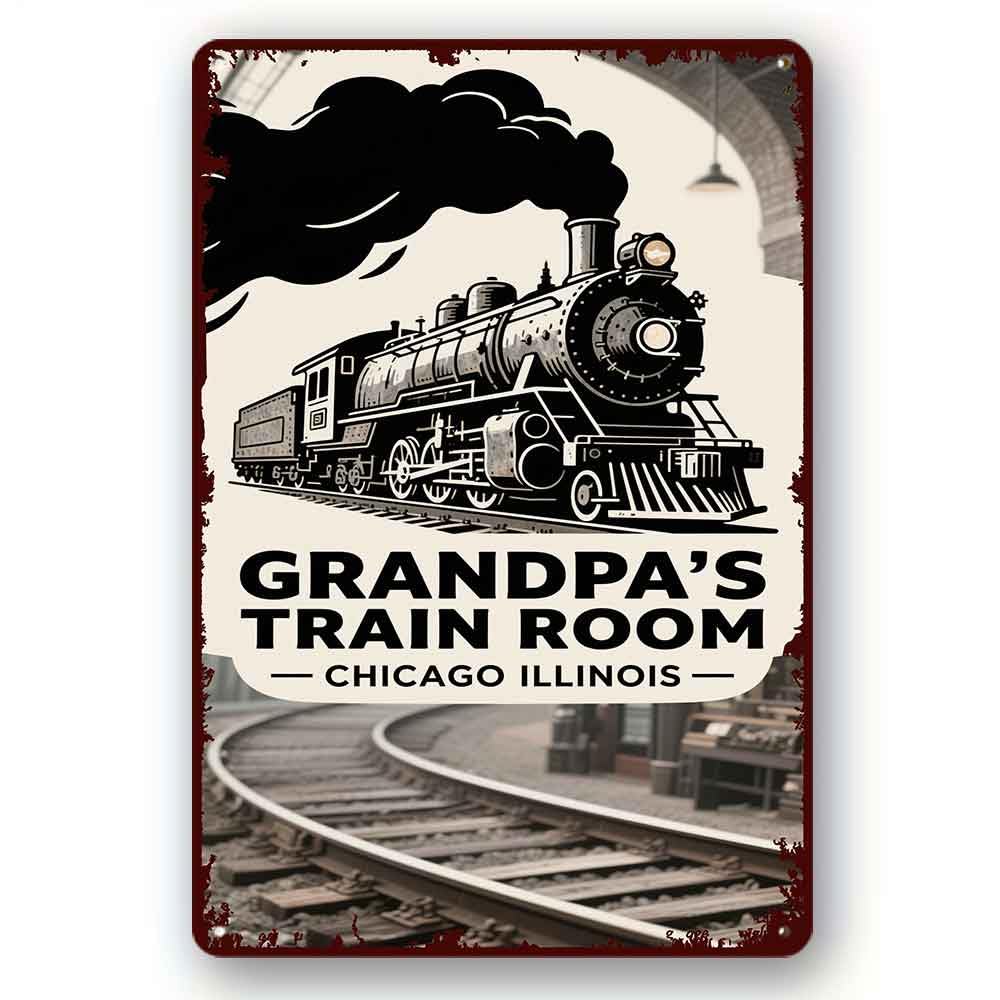 peiyeety Retro Train Sign Grandpas Train Room Station Location Retro Railroad Decor For Grandpa Lover 8x12 Inch