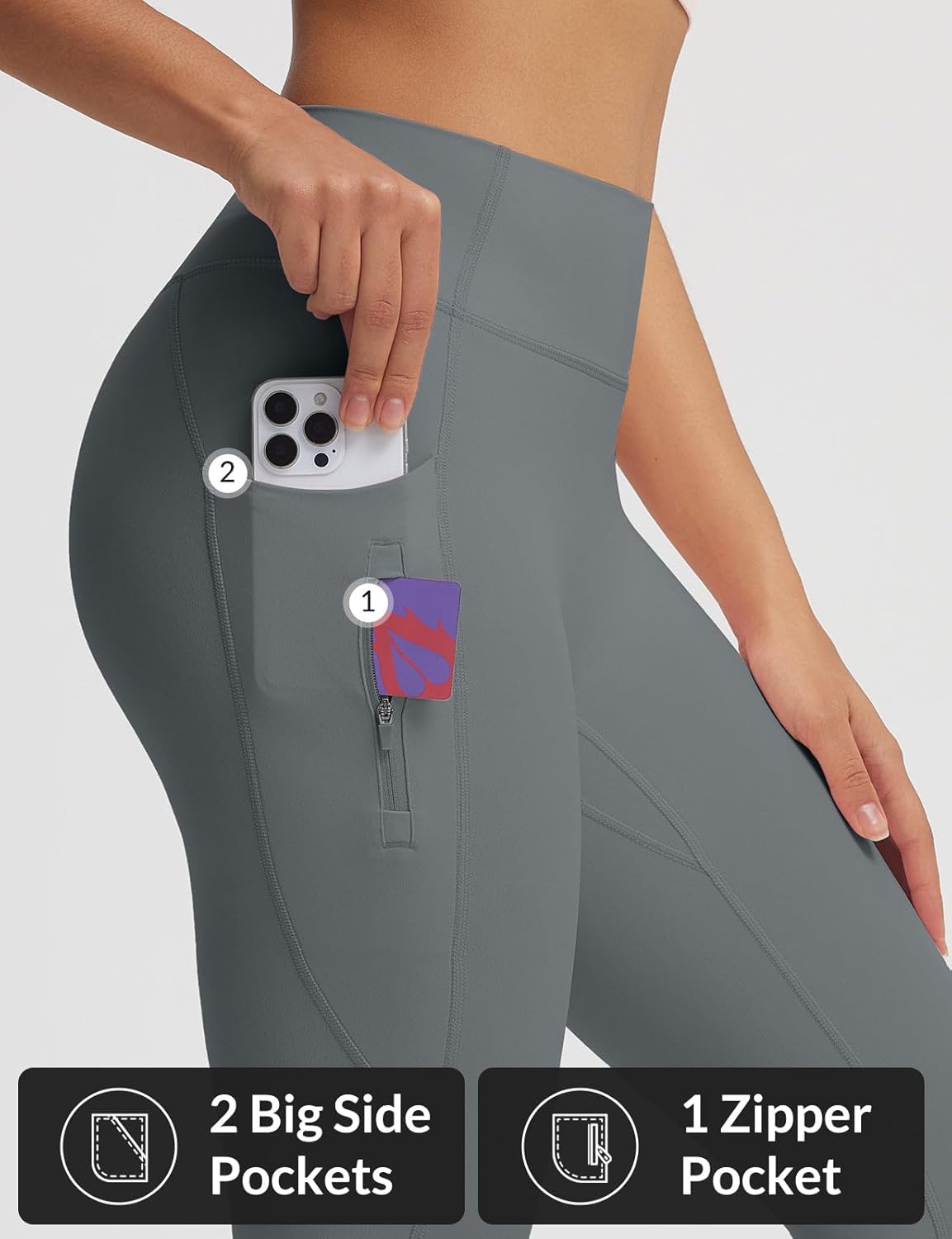 baleaf Womens Knee Length Capri Leggings with 3 Pockets Yoga Capri Pants High Waisted Summer Casual Wokrout - Image 5