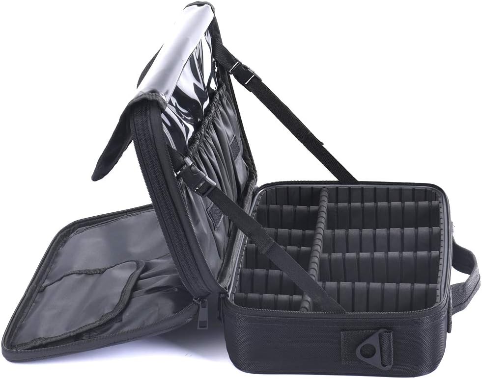 LOSMILECosmetic Bag, Travel Makeup Bag, Professional Cosmetic Organiser Bag, Cosmetic Case, Waterproof Makeup Bag with Adjustable Divider (L-Black)