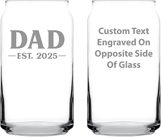 Custom Dad Est 20XX - New Father Custom Beer Can Pint Glass Gift for First Time Parents - Bold 16 Oz Glasses