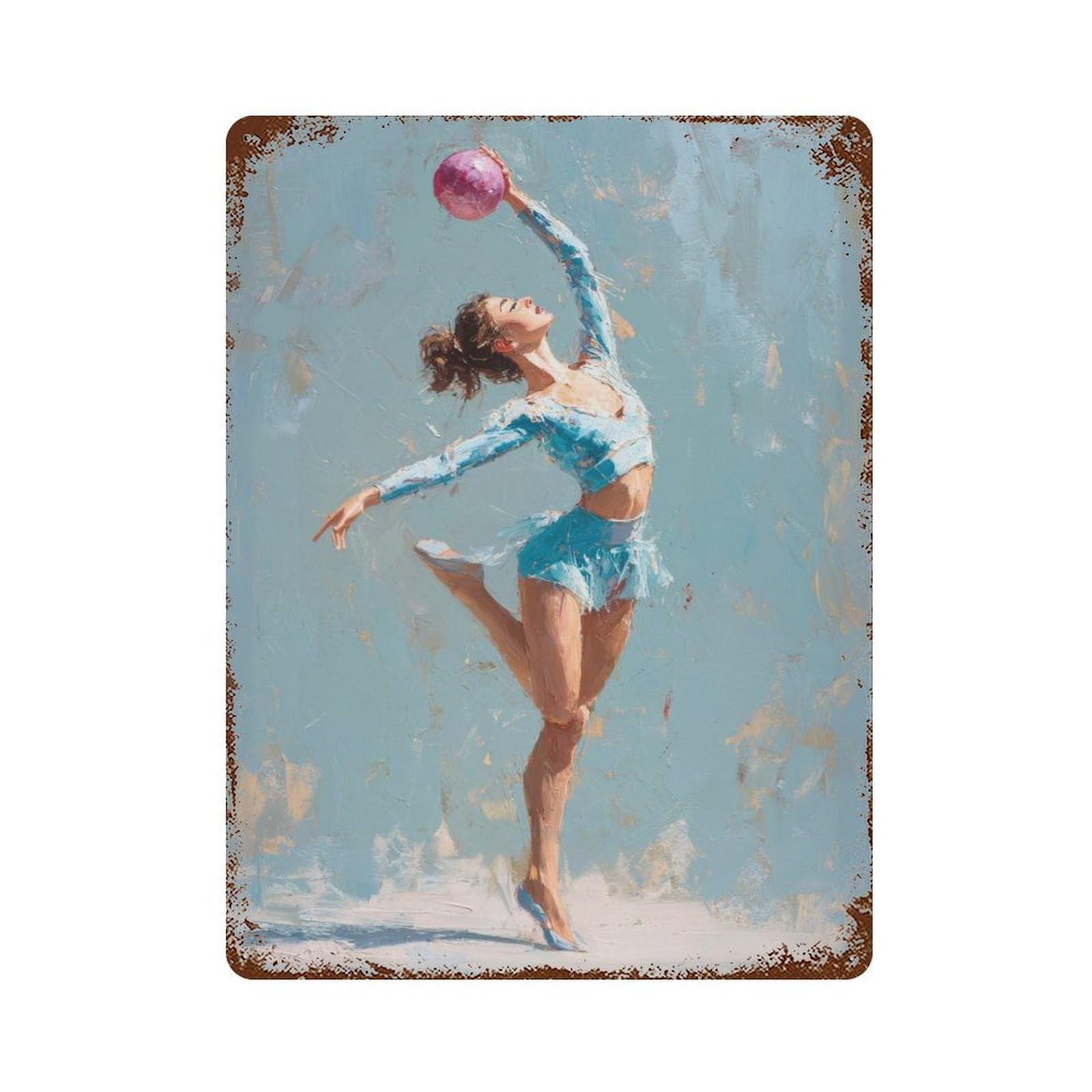 Rust Effect Rhythmic Gymnastics Ball Art Painting Rusty Metal Tin Sign 15.7"x11.8", Farmhouse Wall Decor for Shed, Workshop And Garage Wall Decor