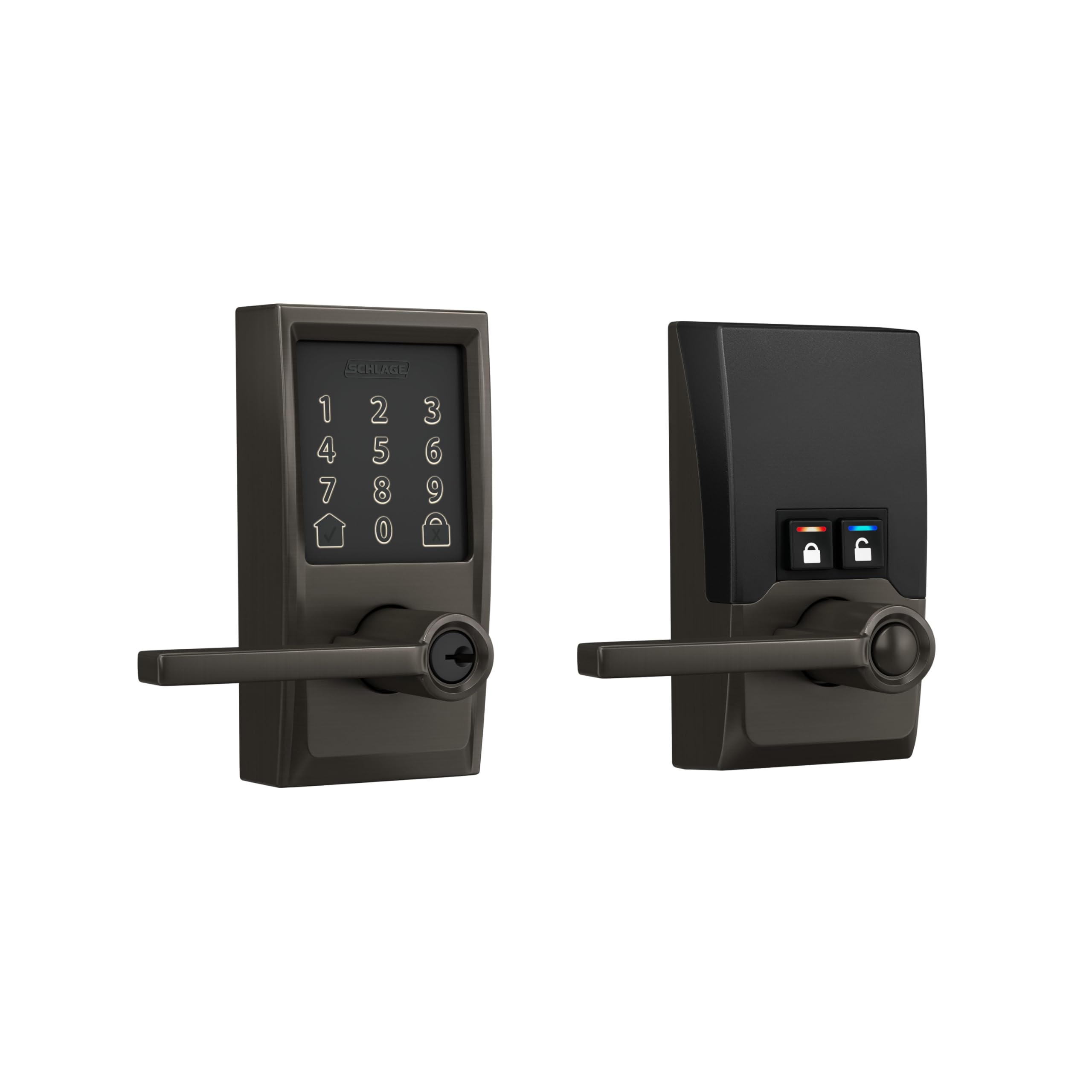 Schlage Encode Smart WiFi Lock, Lever Handle, Camelot Trim, Black Stainless