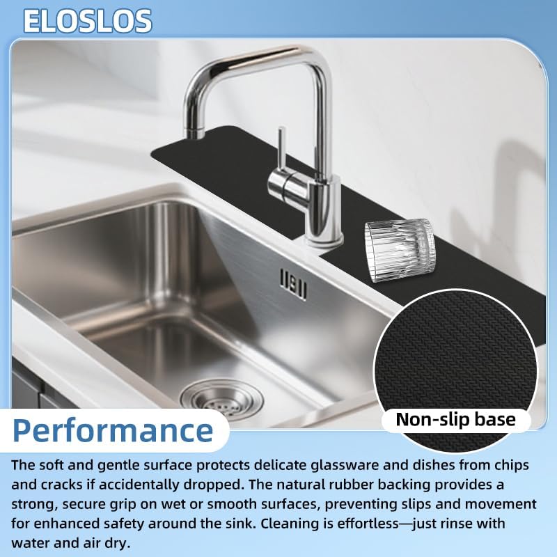 2PCS 30″x5.5″ Customizable Sink Faucet Mat 2&3 Hole Kitchen Sinks, Black | DIY Cut for Oval/Rectangle/Square Faucets, Extra Long Coverage, For Splashes & Drips