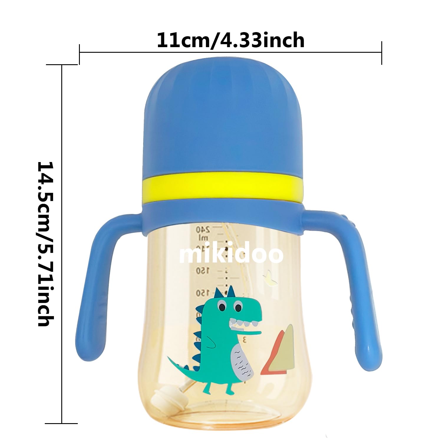 Qshare 2 in 1 Baby Sippy Cup with Straw and Spout 240ml,Toddler Drinks Water Bottles Trainer Cup with Handles for Babies 6 12 Months(One Bottle with 3 Spout) (Blue) - Image 2