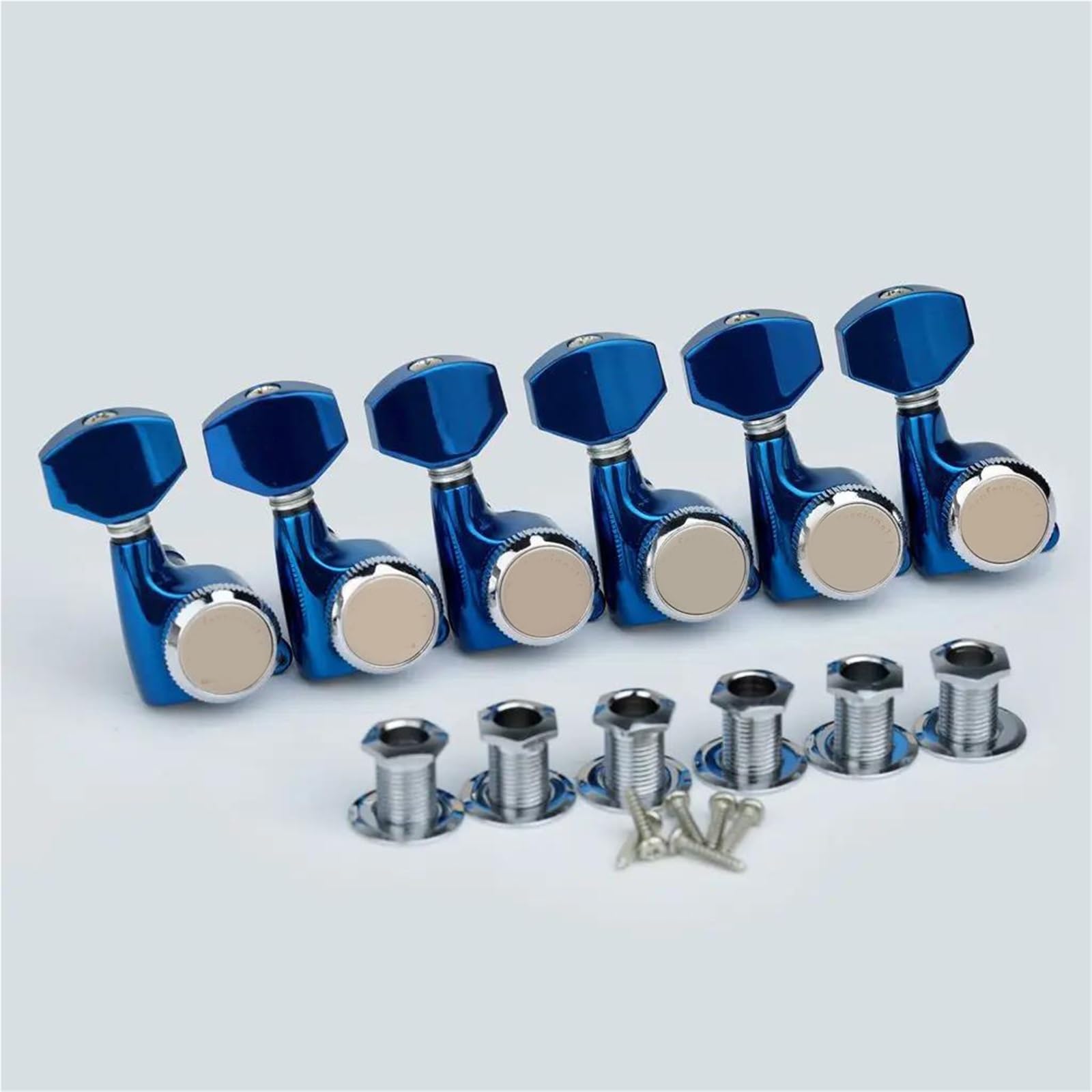 6R Blokada Tunera Do Gitary Elektrycznej Niebieska Chromowana Guitar Tuning Pegs