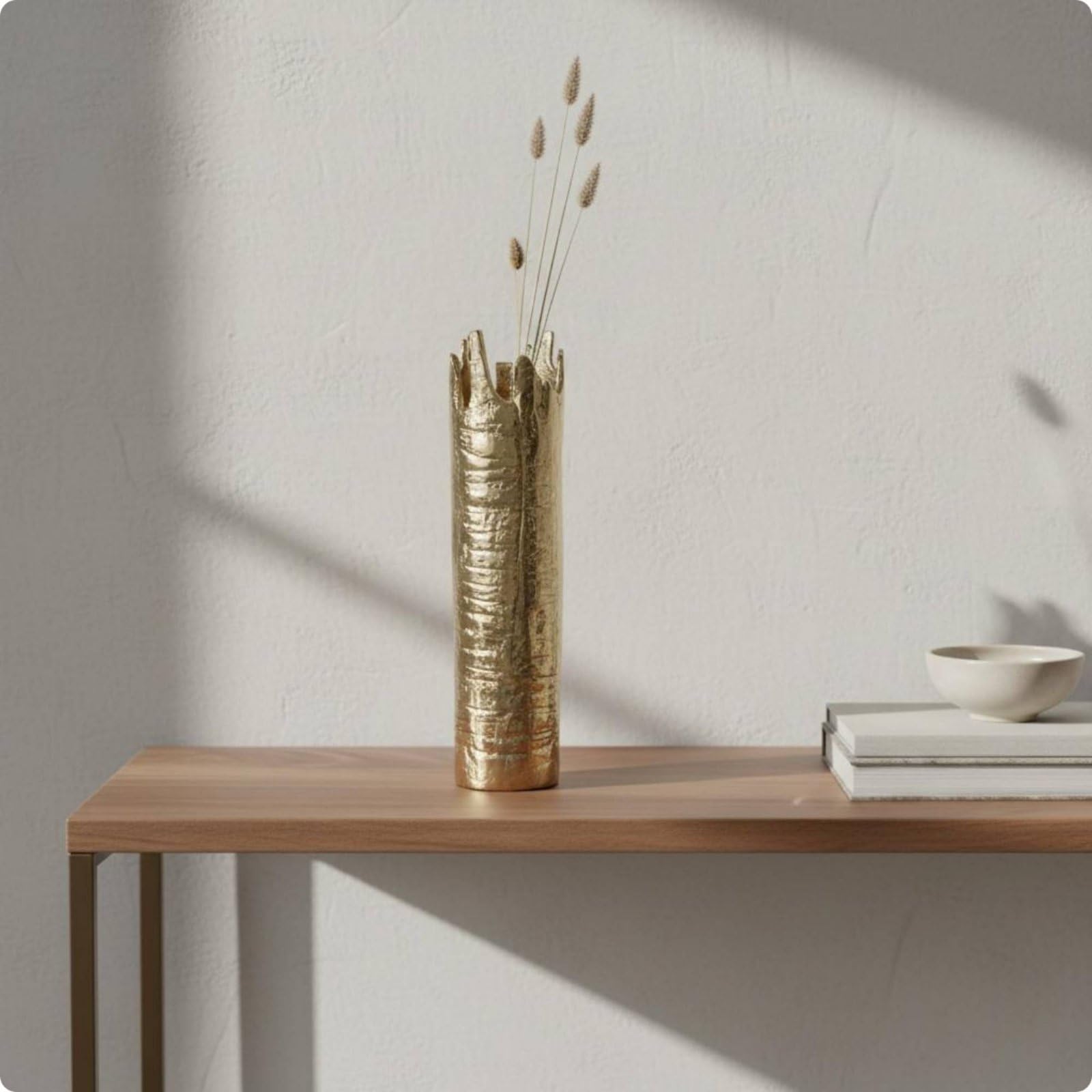 Jarrón Decorativo Cilíndrico Florero Metálico Centro de Mesa Recipiente para Ramas Acabado Artesanal Que Arreglos de, Jarrón De Aleación De Aluminio Dorado Pálido, Tamaño Grande