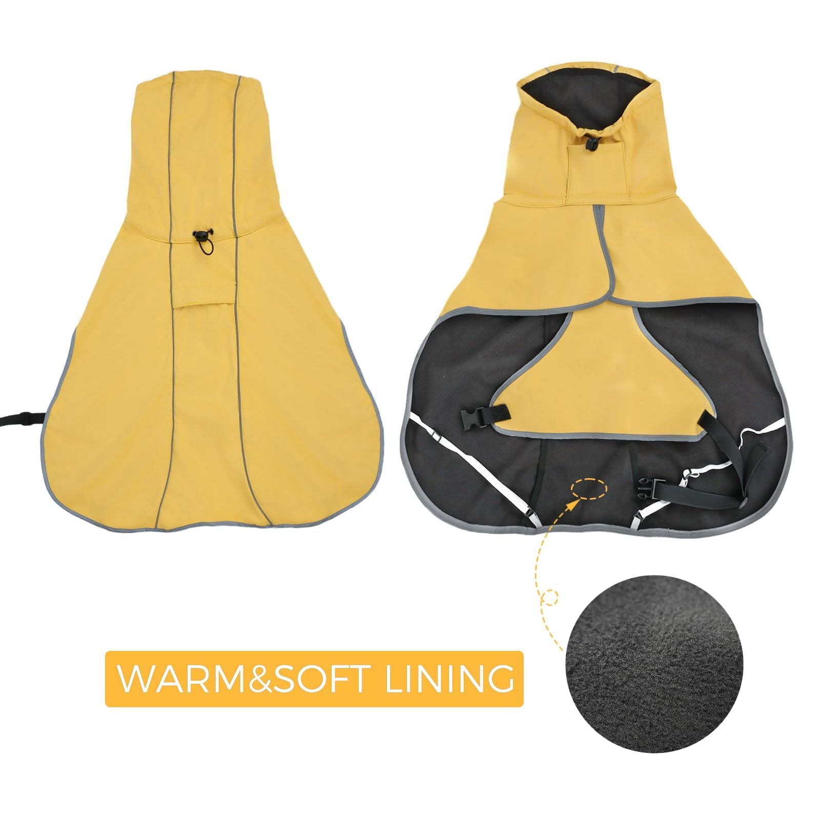 DELIFUR Impermeable para perros grandes, impermeable, poncho ajustable para perro, chaqueta impermeable ligera con forro suave para perros grandes, amarillo (XL)
