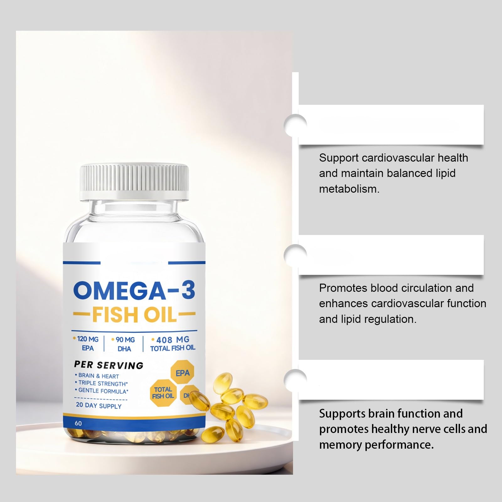 Olio di pesce Omega 3 408 MG| Acidi grassi EPA DHA | - per uomini e donne,3Pcs