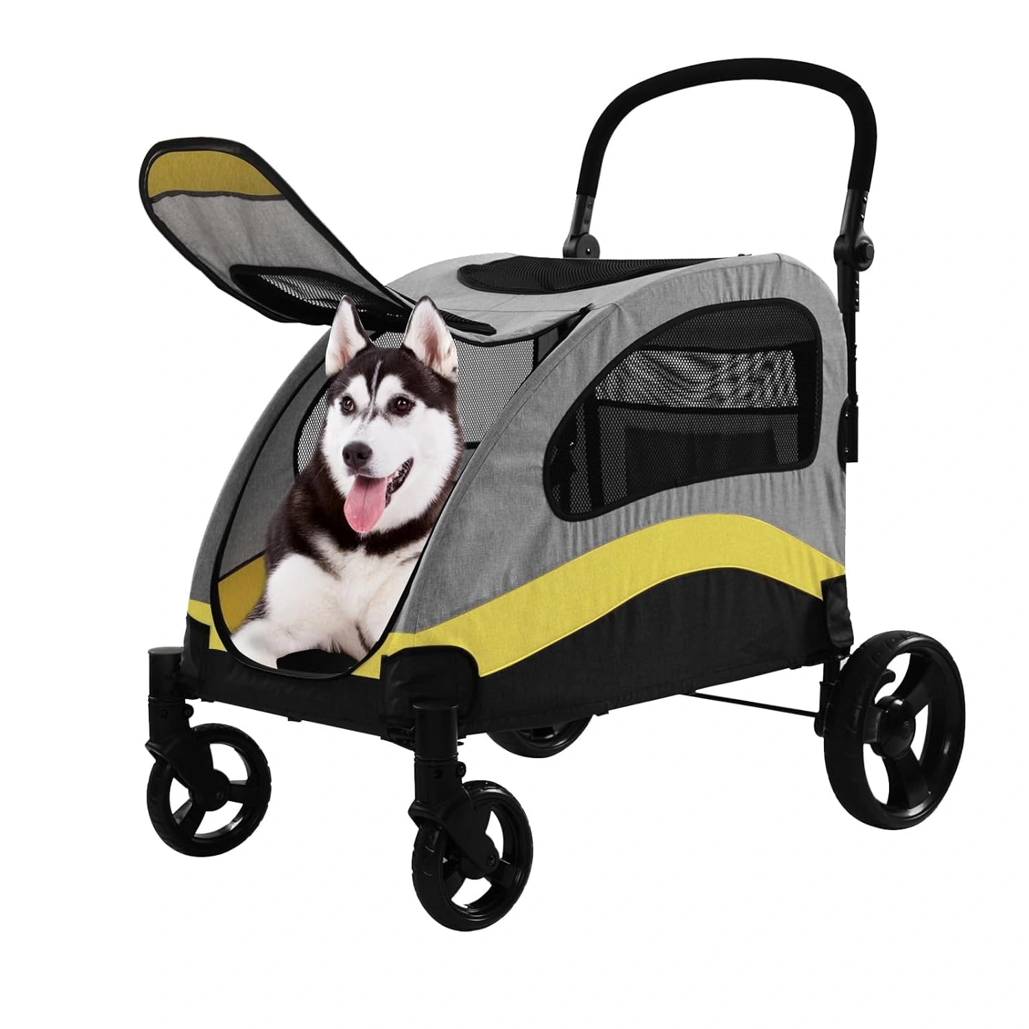 XL Extra Large Dog Stroller, All-Terrain 4 Wheel for 2 Medium Dogs, One-Click Foldable, Adjustable Handles, Dual Entry Safety Dog Stroller, Capacity