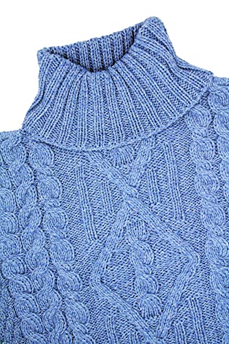 Aran Crafts Women's Traditional Irish Knit Turtle Neck Sweater (R2080-Med-Blu) #TOP3