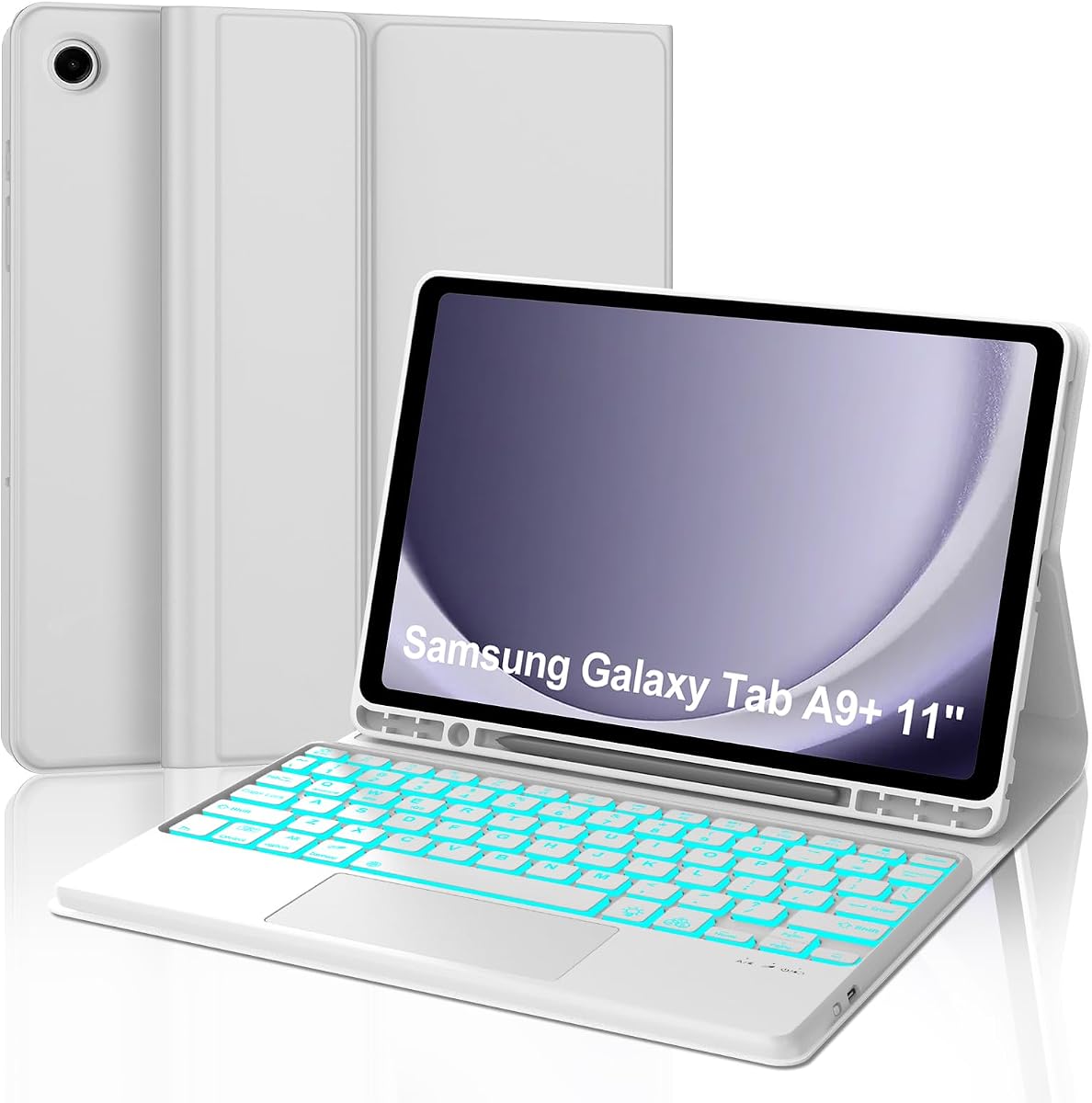 Keyboard Case for Samsung Galaxy Tab A11 Plus/A9 Plus 2025/2023 11 inch | 7-Color Backlit Touchpad, Detachable Bluetooth Wireless Keyboard Cover with Multi-Touch Trackpad, Pencil Holder, Rechargeable