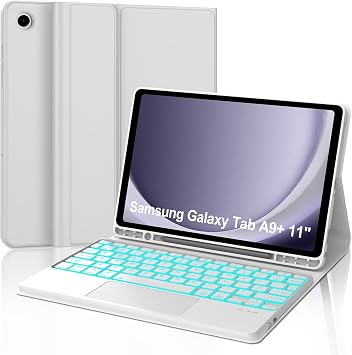Keyboard Case for Samsung Galaxy Tab A11 Plus/A9 Plus 2025/2023 11 inch | 7-Color Backlit Touchpad, Detachable Bluetooth Wireless Keyboard Cover with Multi-Touch Trackpad, Pencil Holder, Rechargeable