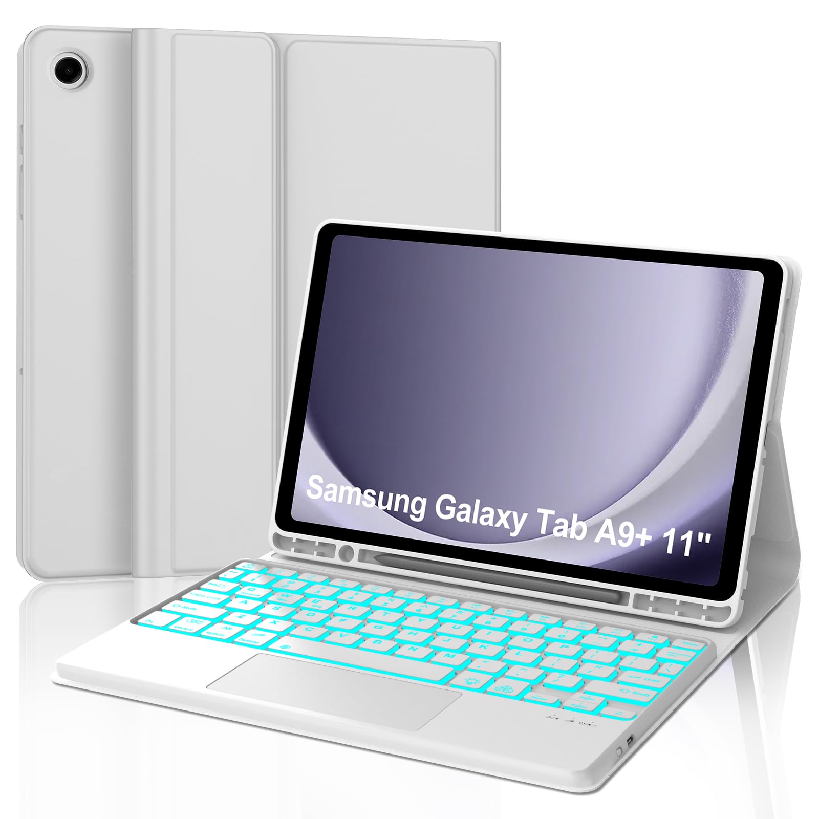 Keyboard Case for Samsung Galaxy Tab A9 Plus 11 inch 2023, Detachable Bluetooth Wireless Keyboard with 7-Color Backlit Trackpad for Galaxy Tab A9+ 11'