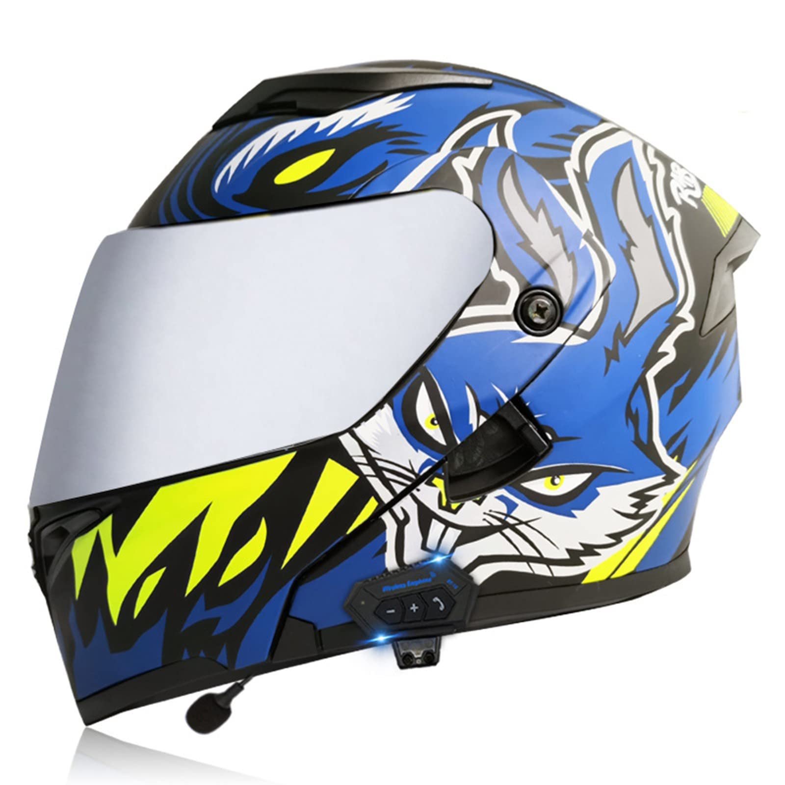 Motorbike Full Face Bluetooth Helm Motorcycle Crash Modulaire Flip-up Helm Motocross Racing Geïntegreerde Helm DOT/ECE-certificering Met Dubbele Zonneklep Voor Volwassen Mannen Vrouwen C,XL