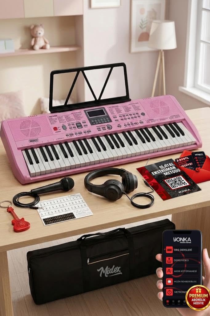 Midex PS-1800PK-H 61 Tuşlu Kaliteli Pembe Org Dijital Ekranlı