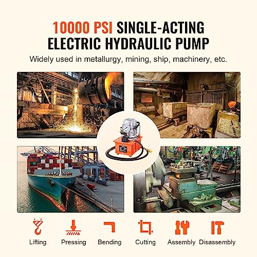 Image of VEVOR Electric Hydraulic Pump, 10000 PSI 750W 110V, 488 in /8L Capacity, Single Acting Manual Valve, Electric Driven Hydraulic Pump Power Pack Unit with Lever Switch for Punching /Bending /Jack Machines