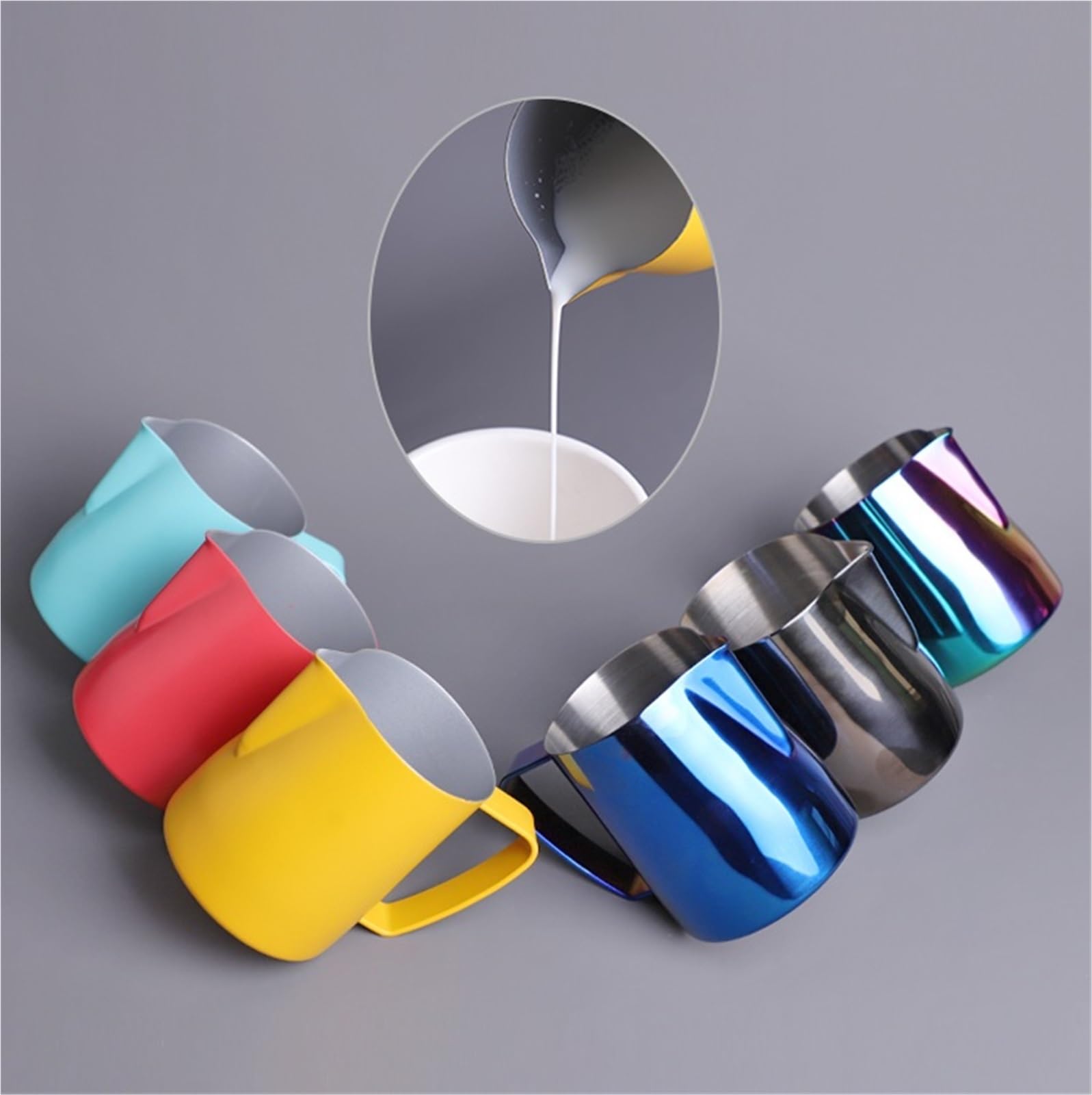 Jarra Para Espumar Leche Cilindro de extracción de café, punta de taza for espuma de leche, artefacto profesional for espumar leche en relieve, cilindro de leche de color de acero inoxidable(Black-A 6