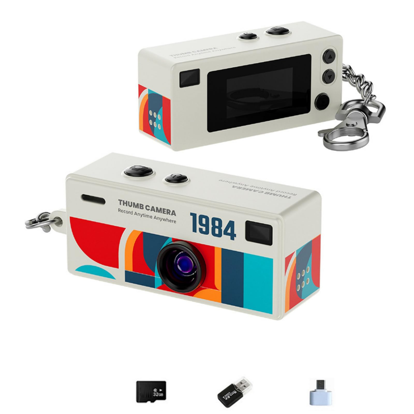 Mini Retro Key Fotocamera Portachiavi, 1080P Mini Macchina Fotografica Digitale Con 32 GB, Fotocamera 1 Pollice, Type-C, Perfetta Per Viaggi, Vlog E Intrattenimento (Blanc)