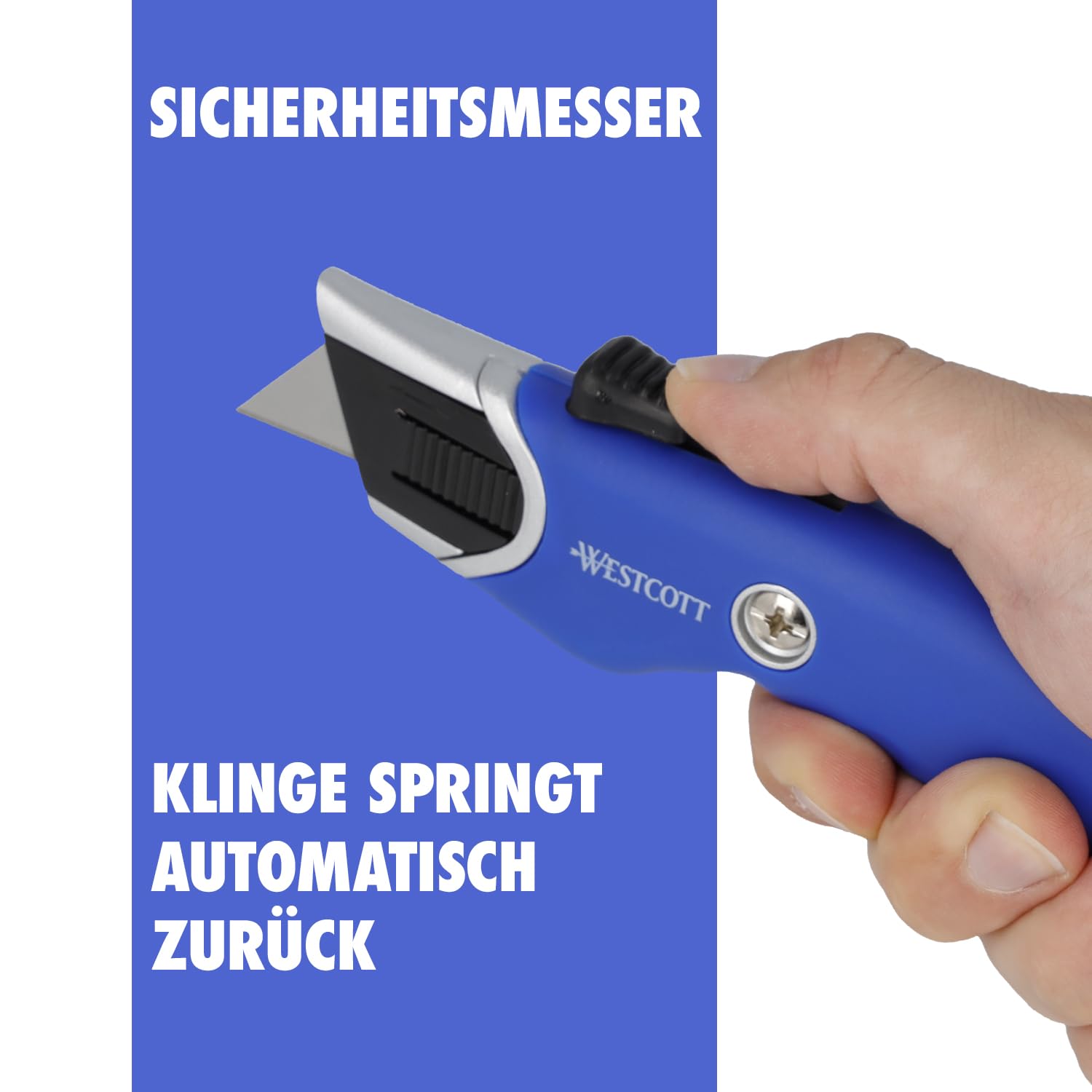 Westcott Sicherheits Cutter in Profi-Qualität 6 Stück | Sicherheitsmesser mit 19mm Trapezklinge | Inkl. 5 Ersatzklingen | Rückholfederung für maximale Sicherheit | Ergonomischer Griff | E-84048 00