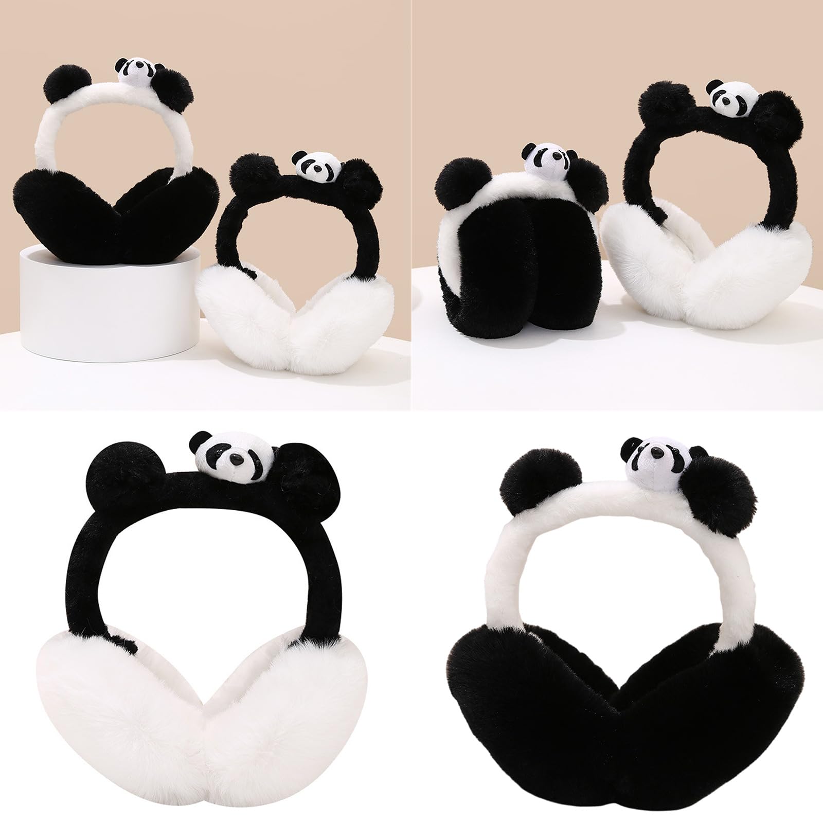 Cartoon Panda Plush Ear Muffs Ear Covers Comfortable Adjustable Ear Protectors For Daily Use Student Cycling Earmuffs