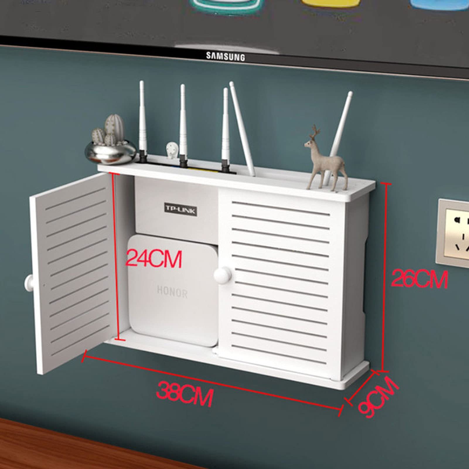 Moderno supporto da parete per centro di intrattenimento galleggiante per Sky Box, console di gioco, lettore DVD, decoder via cavo, router e telecomandi, mensola in metallo a 2 livelli per componenti